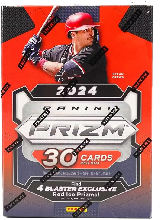 A 2024 Panini Prizm baseball blaster box featuring Dylan Crews on the packaging.