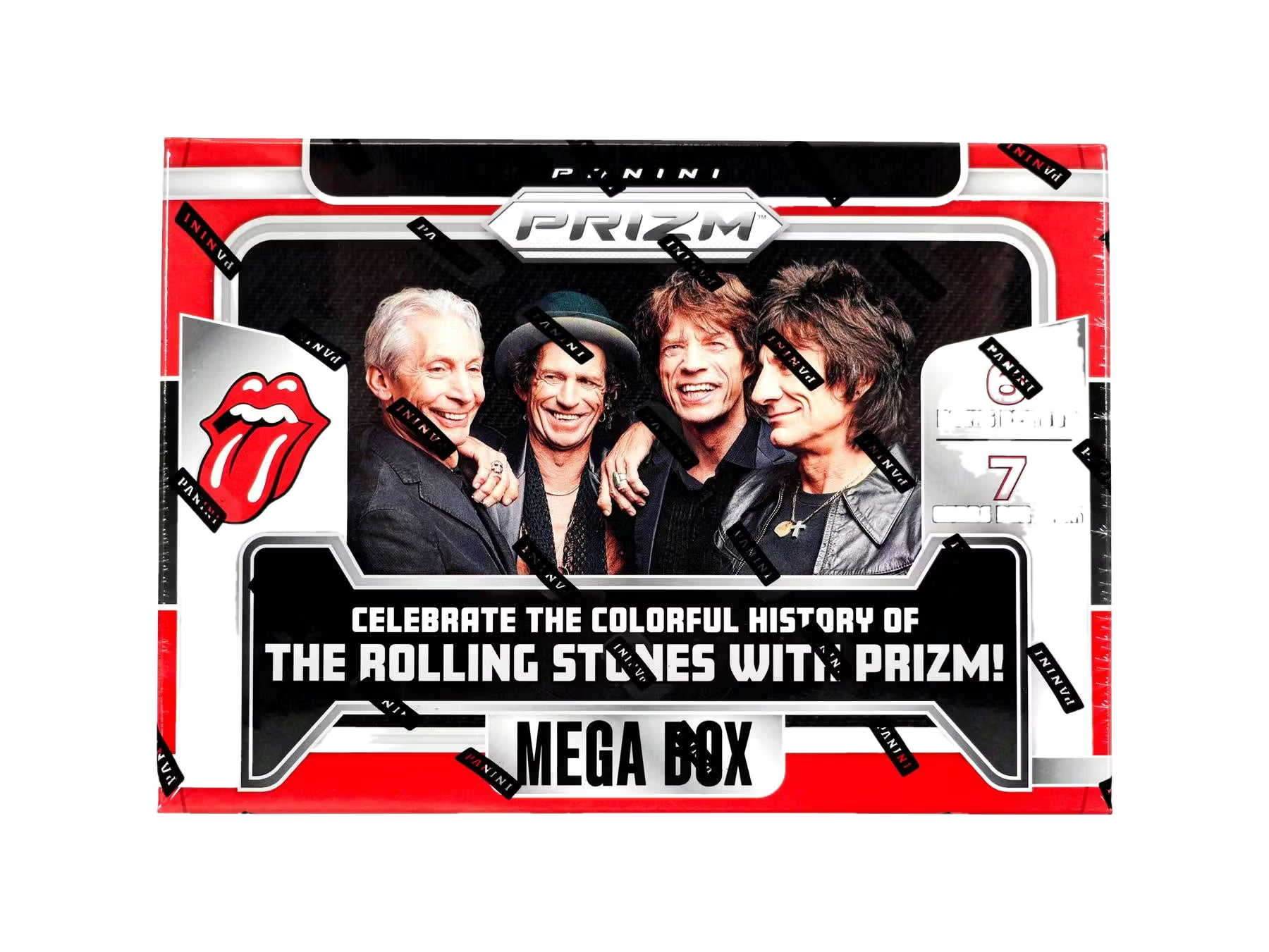A 2024 Panini Prizm The Rolling Stones mega box featuring the band on the front.