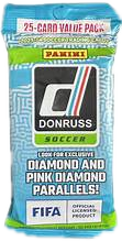 A 2023-24 Panini Donruss Soccer jumbo value pack containing 25 trading cards.