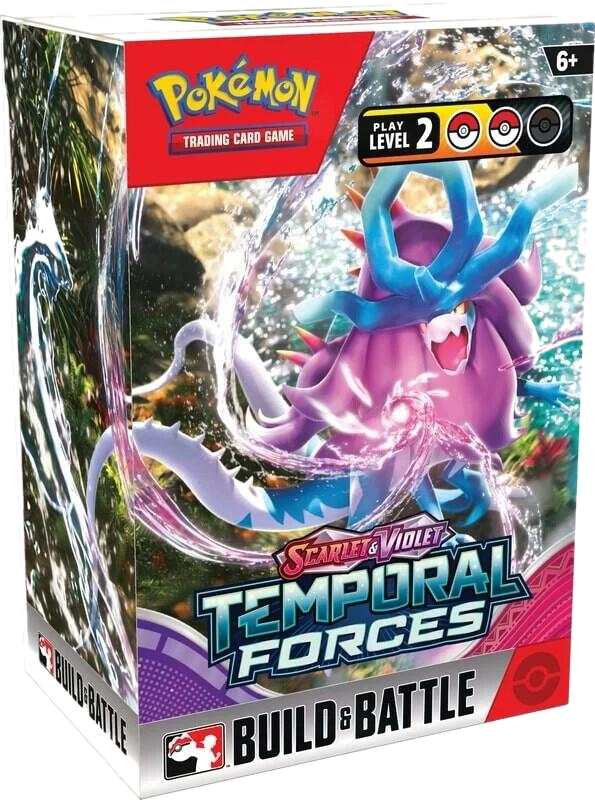 A Pokemon Temporal Forces Build and Battle Box featuring Gouging Fire on the packaging.