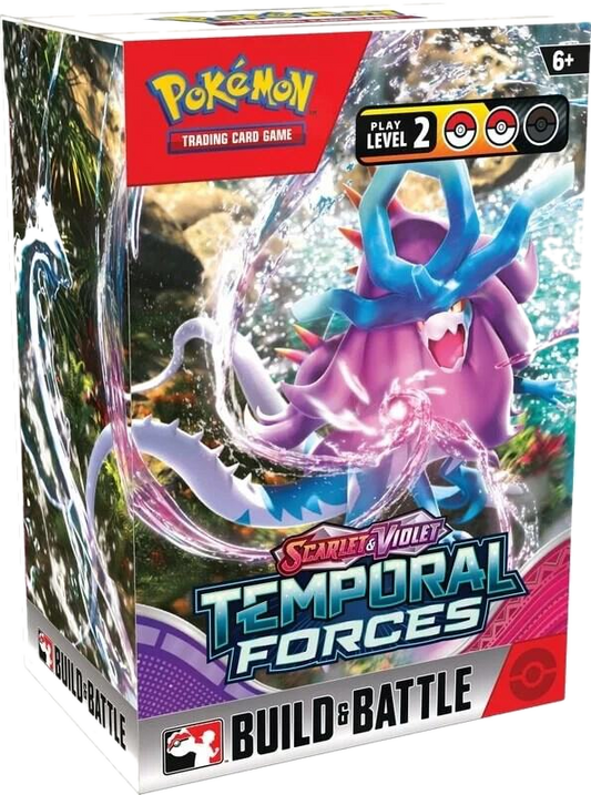 A Pokemon Temporal Forces Build and Battle Box featuring Gouging Fire on the packaging.