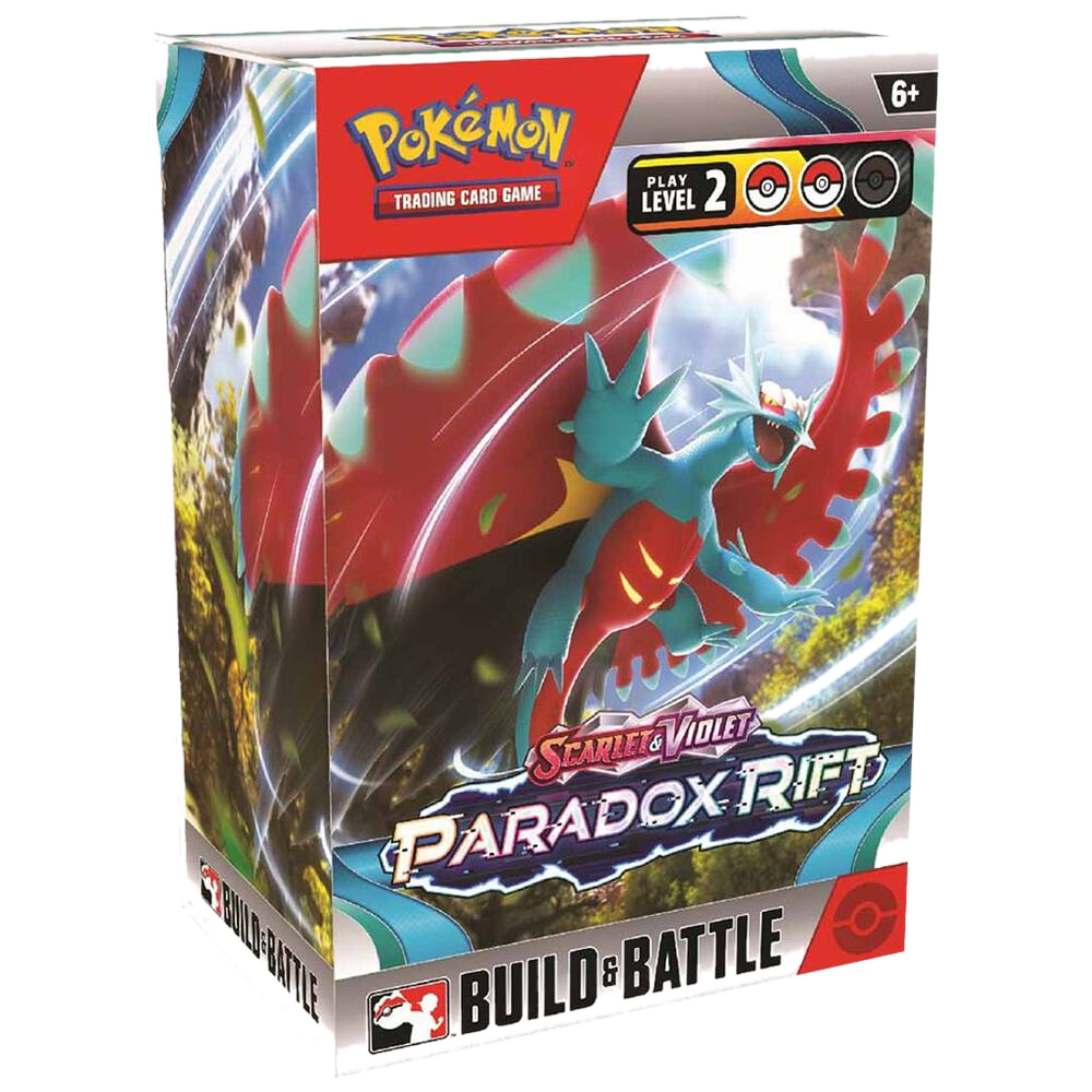 A Pokemon Scarlet and Violet Paradox Rift Build and Battle box featuring Roaring Moon.