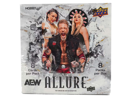 A sealed 2024 Upper Deck AEW Allure wrestling hobby box featuring Adam Copeland on the cover.