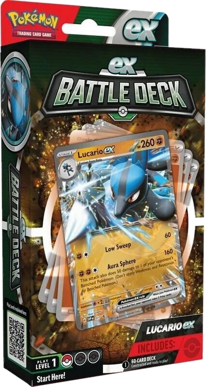 A Lucario ex Battle Deck box featuring a 60-card pre-constructed deck for the Pokemon TCG.