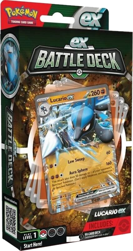 A Lucario ex Battle Deck box featuring a 60-card pre-constructed deck for the Pokemon TCG.