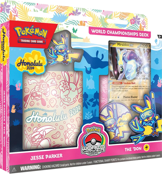 The 2024 World Championship deck by Jesse Parker features a Miraidon ex card and themed packaging.