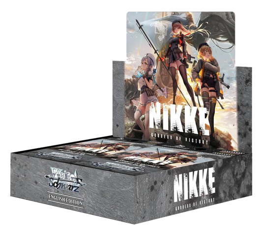 A Weiss Schwarz booster box featuring Goddess of Victory: Nikke character artwork.