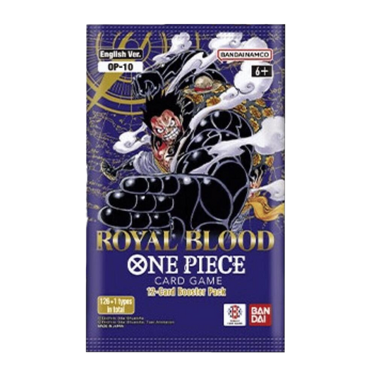 A One Piece Card Game Royal Blood booster pack featuring Luffy in Gear Fourth form.
