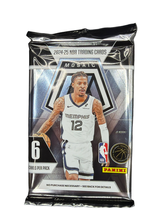 A 2024-25 Panini Mosaic basketball trading card pack featuring Ja Morant on the front.