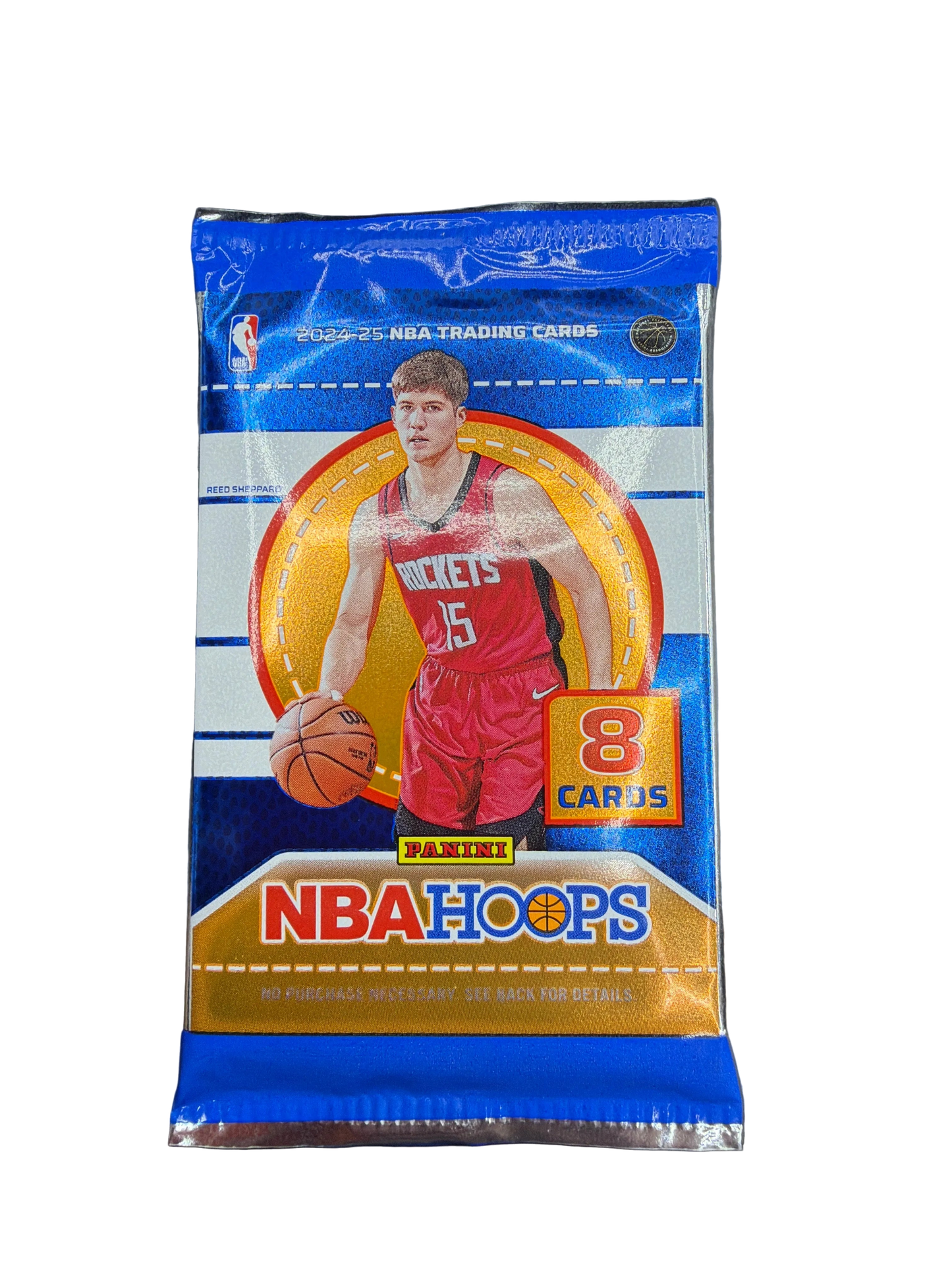 A 2024-25 Panini Hoops basketball trading card pack featuring Reed Sheppard on the front.