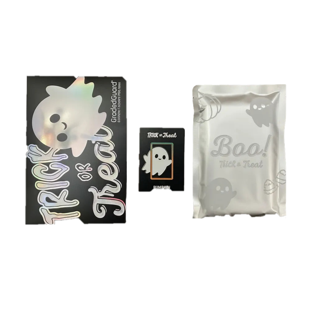 A Graded Guard Trick or Treat pack featuring a box, a small card, and a silver foil pouch.