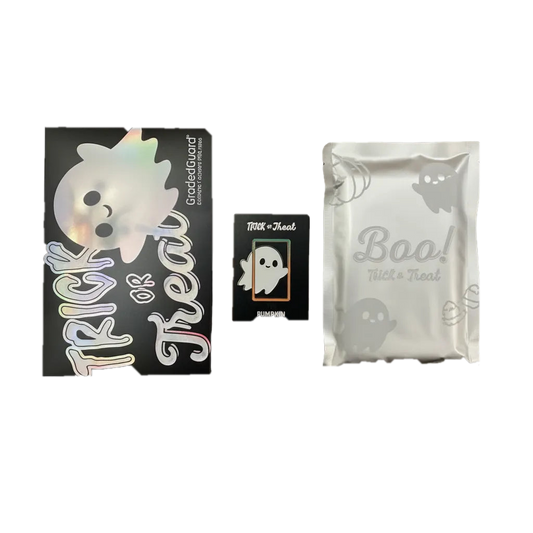 A Graded Guard Trick or Treat pack featuring a box, a small card, and a silver foil pouch.