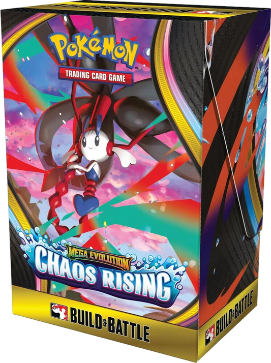A Pokemon Chaos Rising Build and Battle box featuring Mega Evolution artwork.