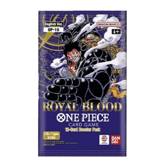 A One Piece Card Game Royal Blood booster pack featuring Luffy in Gear Fourth form.