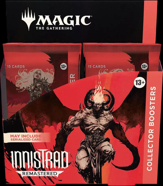 A Magic The Gathering Innistrad Remastered collector booster box featuring gothic horror artwork.