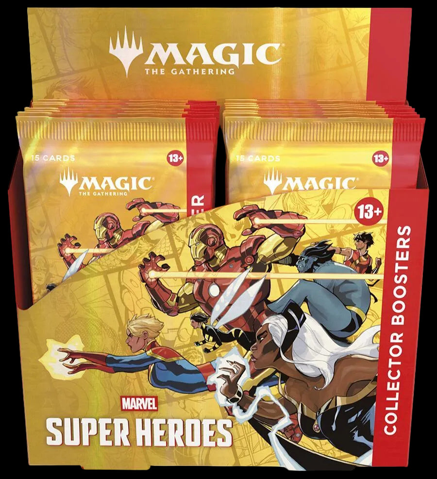 Packaging of 'Magic: The Gathering' Marvel Super Heroes collector boosters
