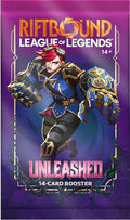 A purple Riftbound Unleashed booster pack featuring Vi from League of Legends.