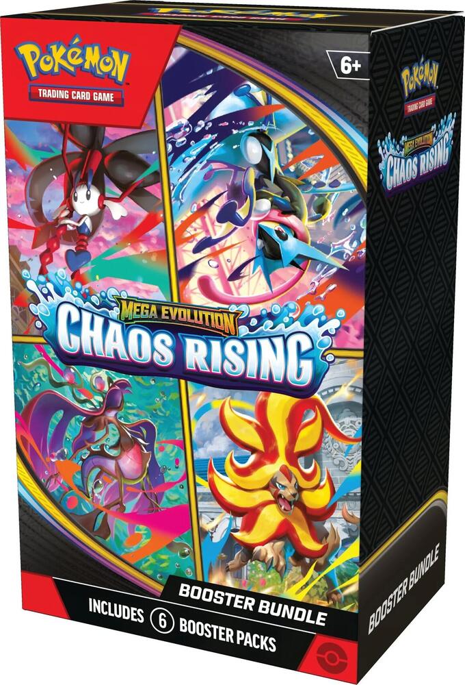 A Pokemon Chaos Rising booster bundle box containing six trading card game booster packs.