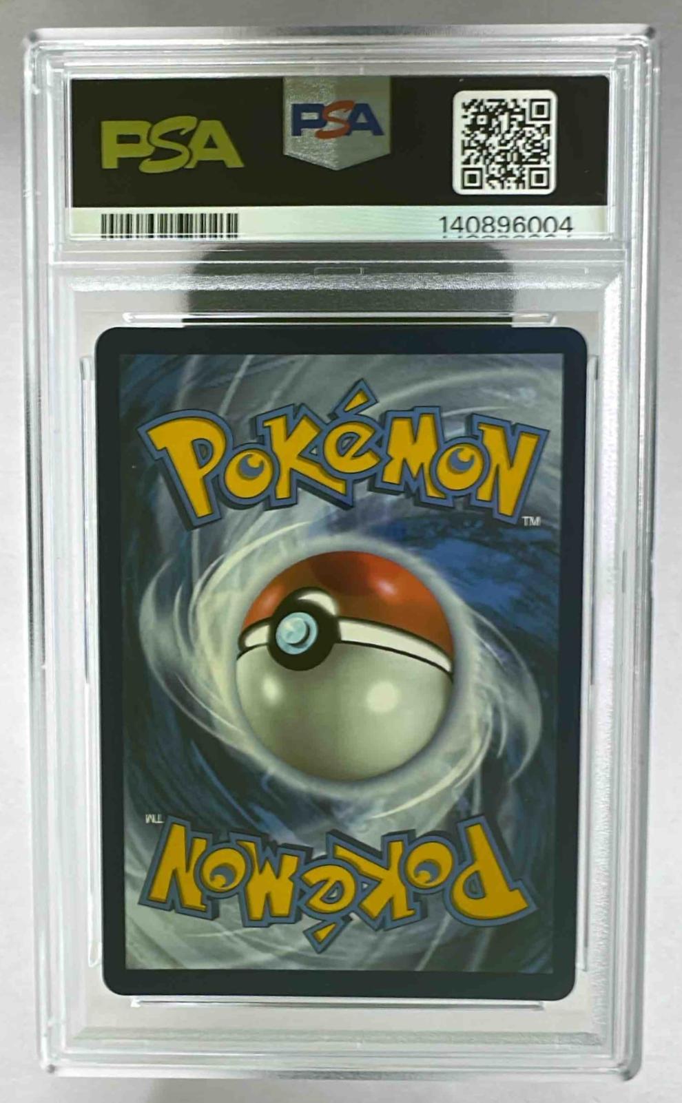The back of a PSA 10 graded Pokemon card featuring the classic blue and white card design.