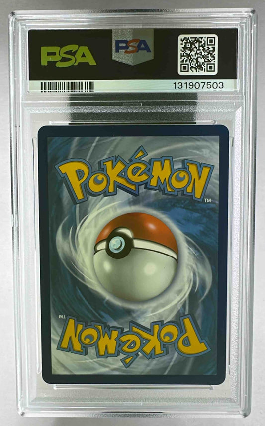 The back of a graded 2021 Pokemon Shadow Rider Calyrex VMAX card in a PSA slab.