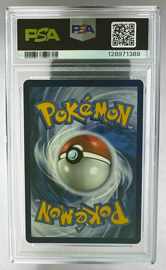 The back of a PSA 10 graded Arven's Mabosstiff ex Pokemon card in a protective plastic slab.