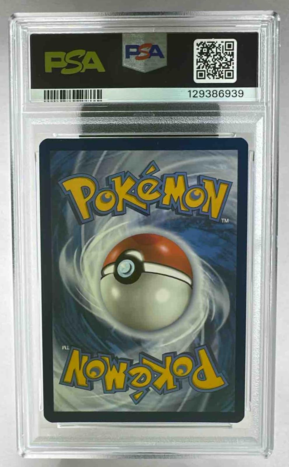 The back of a graded PSA 10 Mew ex Pokemon card in a protective plastic slab.