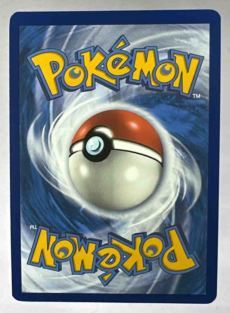 The back of a standard Pokemon trading card featuring the classic blue swirl design.