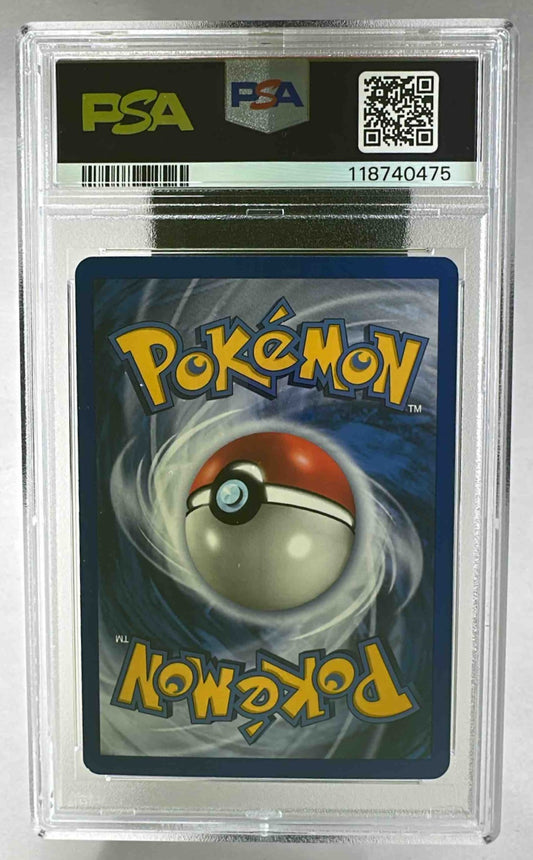 A PSA 8 graded 2002 Pokemon Legendary Collection Gastly reverse holo card in a plastic slab.