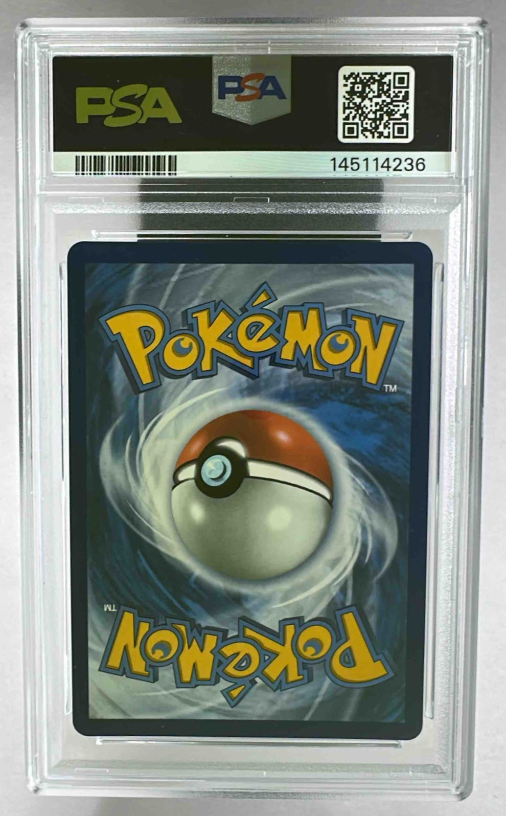 The back of a PSA 10 graded 2025 Pokemon Mega Charizard X ex card in a protective plastic slab.