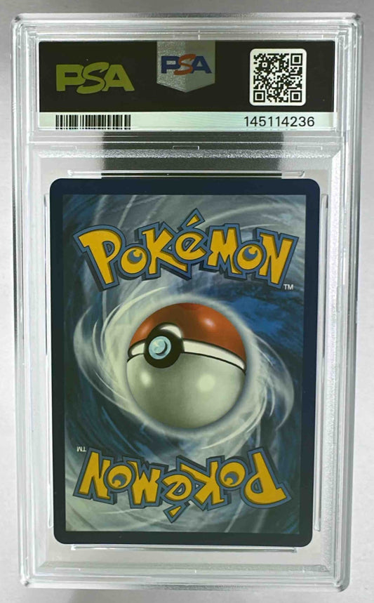 The back of a PSA 10 graded 2025 Pokemon Mega Charizard X ex card in a protective plastic slab.