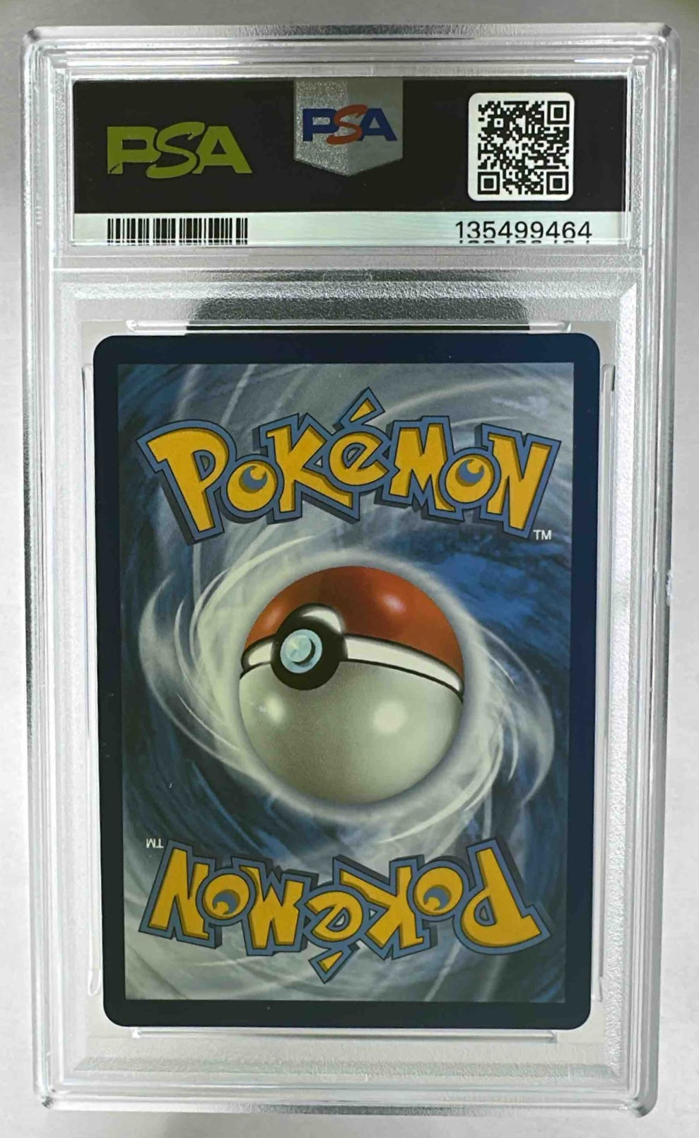 The back of a PSA 10 graded Pokemon card featuring the classic blue and white card design.