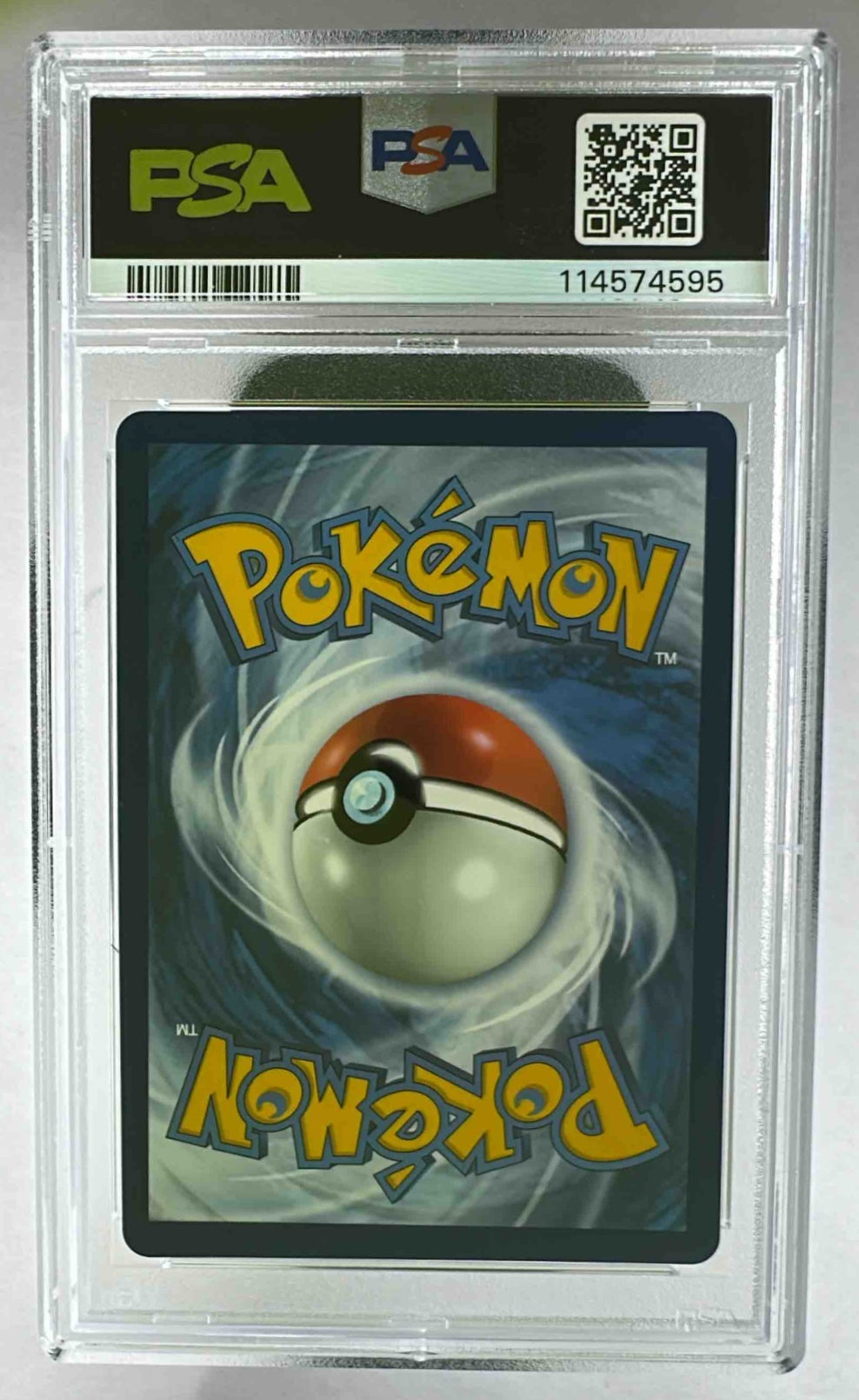 A PSA 10 graded 2023 Pokemon Crown Zenith Suicune V Galarian Gallery card shown from the back.