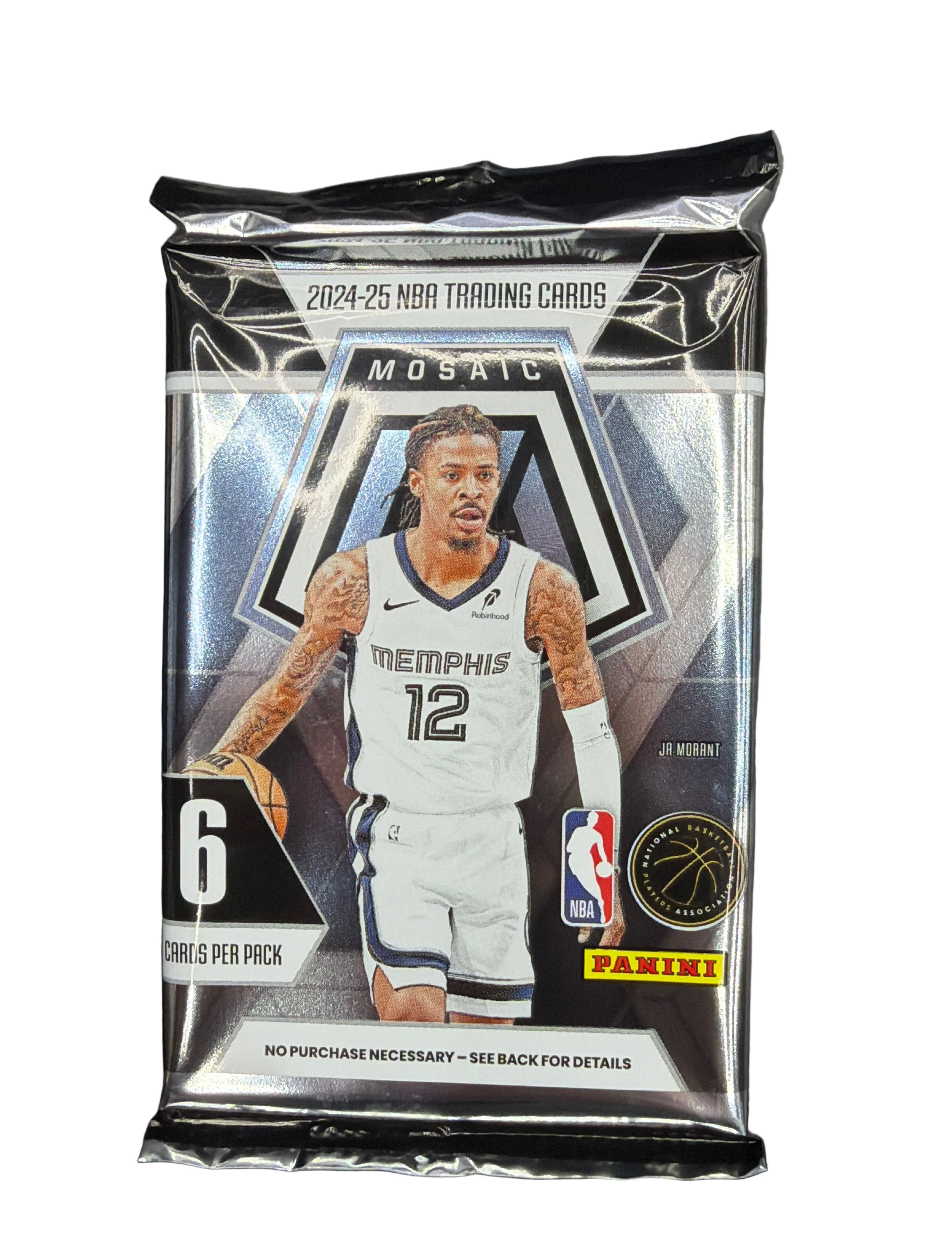 A 2024-25 Panini Mosaic basketball trading card pack featuring Ja Morant on the front.