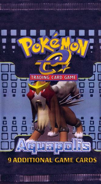 A sealed Pokemon Aquapolis booster pack featuring Entei on the front.