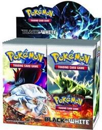 A sealed Pokemon Black and White booster box featuring Zekrom and Reshiram artwork.