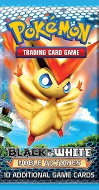 A Pokemon Noble Victories booster pack featuring Victini on the front.