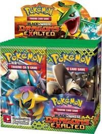 A sealed Pokemon Dragons Exalted booster box featuring Rayquaza and Giratina artwork.