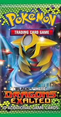 A sealed Pokemon Dragons Exalted booster pack featuring Giratina on the packaging.
