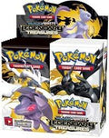 A sealed Pokemon Legendary Treasures booster box featuring artwork of Mewtwo and Zekrom.
