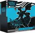 A Pokemon Black Bolt Elite Trainer Box featuring a stylized black and blue Zekrom illustration.