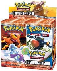 A sealed Pokemon Mysterious Treasures booster box featuring Magmortar and Croagunk artwork.