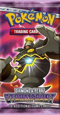 A sealed Pokemon Diamond and Pearl Stormfront booster pack featuring Dusknoir.