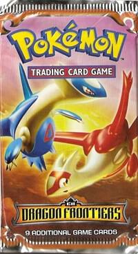 A sealed Pokemon Dragon Frontiers booster pack featuring Latios and Latias on the front.