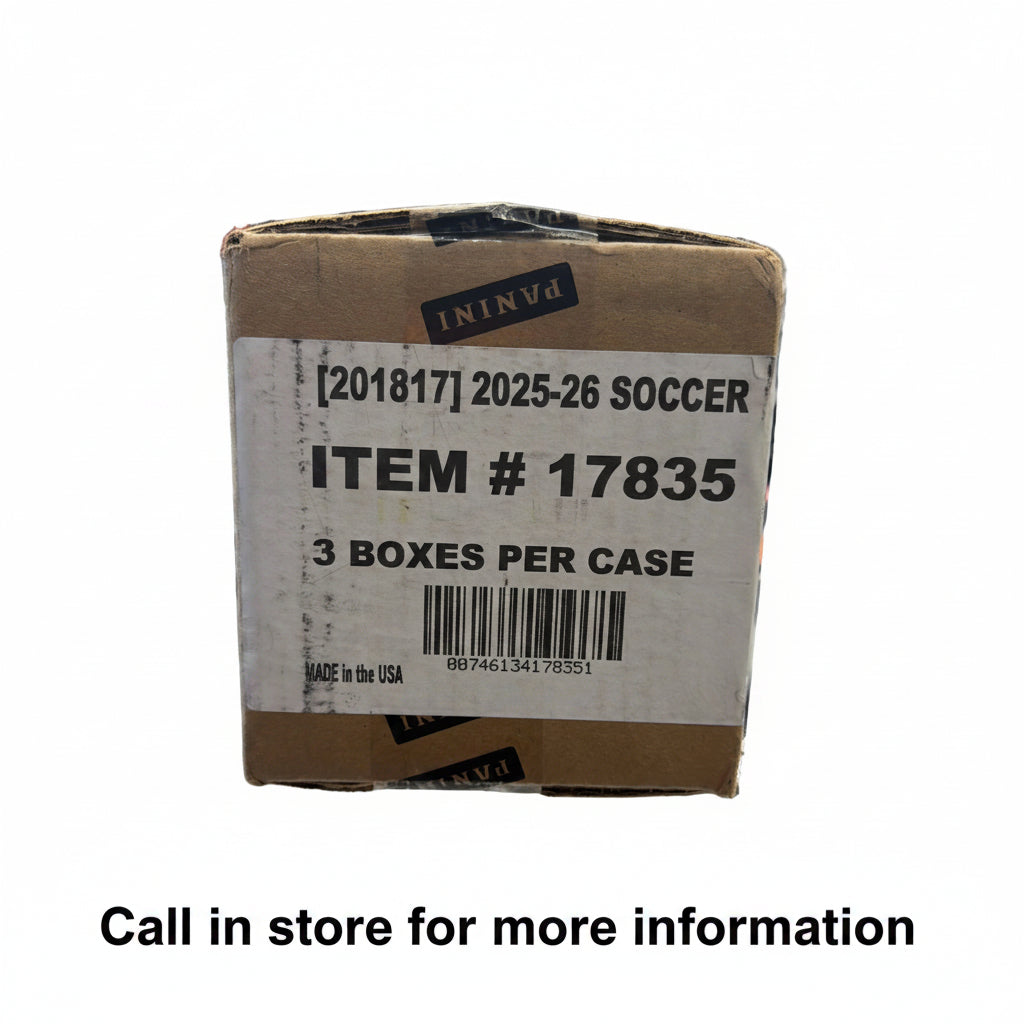 A sealed cardboard case of 2025-26 Panini Noir Road To FIFA World Cup 26 soccer trading cards.