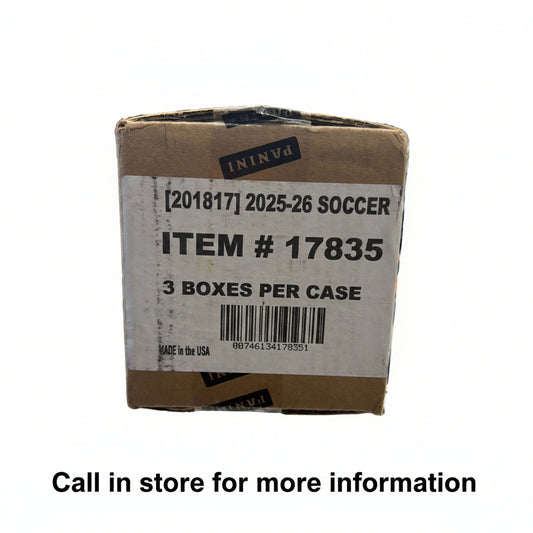A sealed cardboard case of 2025-26 Panini Noir Road To FIFA World Cup 26 soccer trading cards.
