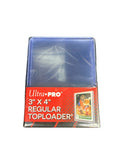 A pack of Ultra Pro 3 by 4 inch regular toploaders for protecting trading cards.