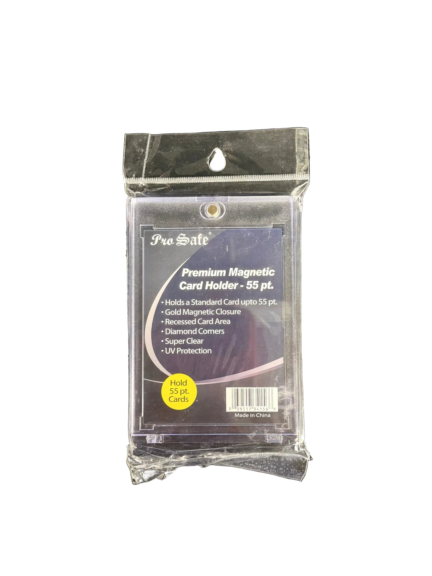 A Pro Safe 55pt magnetic card holder in its original clear plastic packaging.