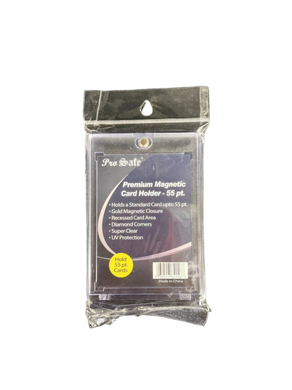 A Pro Safe 55pt magnetic card holder in its original clear plastic packaging.