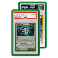A PSA graded Celebi ex card inside a protective emerald green GradedGuard case.