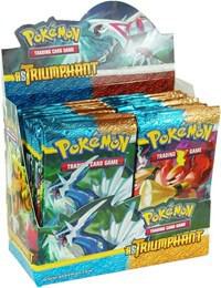 A sealed Pokemon Triumphant booster box featuring artwork of Dialga and Palkia.
